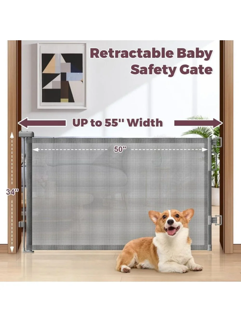 Retractable Baby Gate for Stairs & Doorways | Indoor Outdoor Dog Safety Barrier